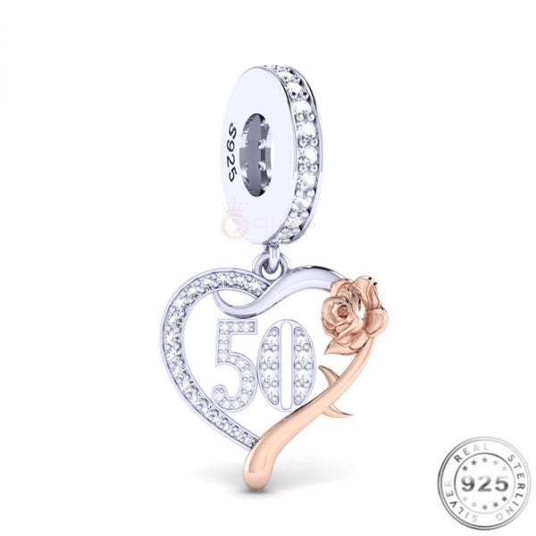 50th Birthday Rose Charm | 50th Birthday Charm | Charms Kingdom