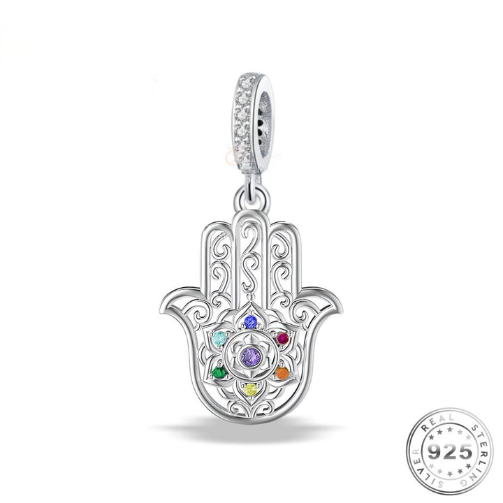 Hamsa Hand Chakra Charm 925 Sterling Silver fits pandora 