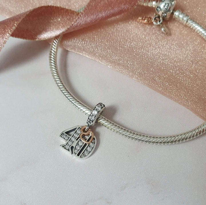 40th Birthday Charm | 40th Birthday Rose Charm | Charms Kingdom