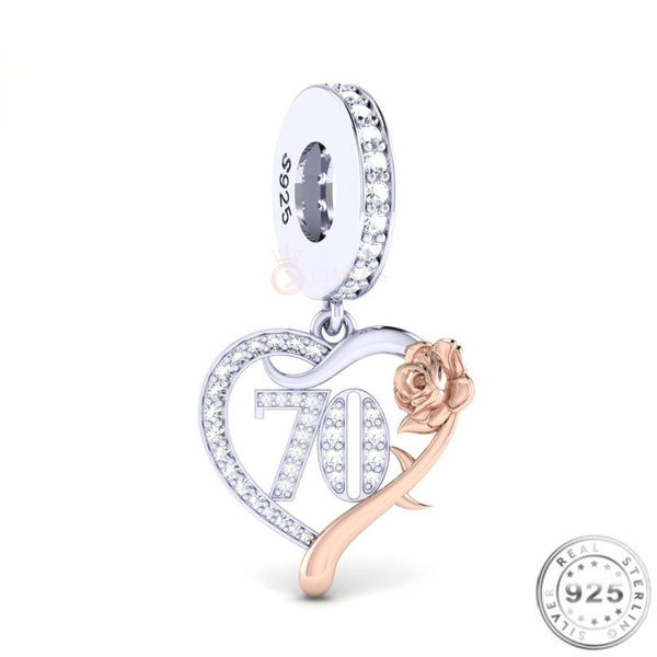 70th Birthday Charm | 70th Birthday Rose Charm | Charms Kingdom