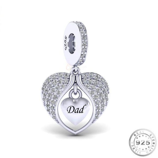 Dad Angel Wings Memorial Charm 925 Sterling Silver Fits Pandora bracelets