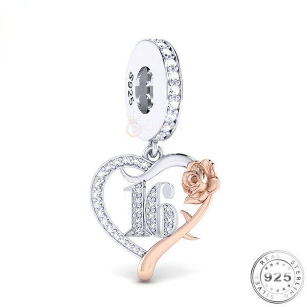 16th Birthday Rose Charm | Rose Heart Charm | Charms Kingdom