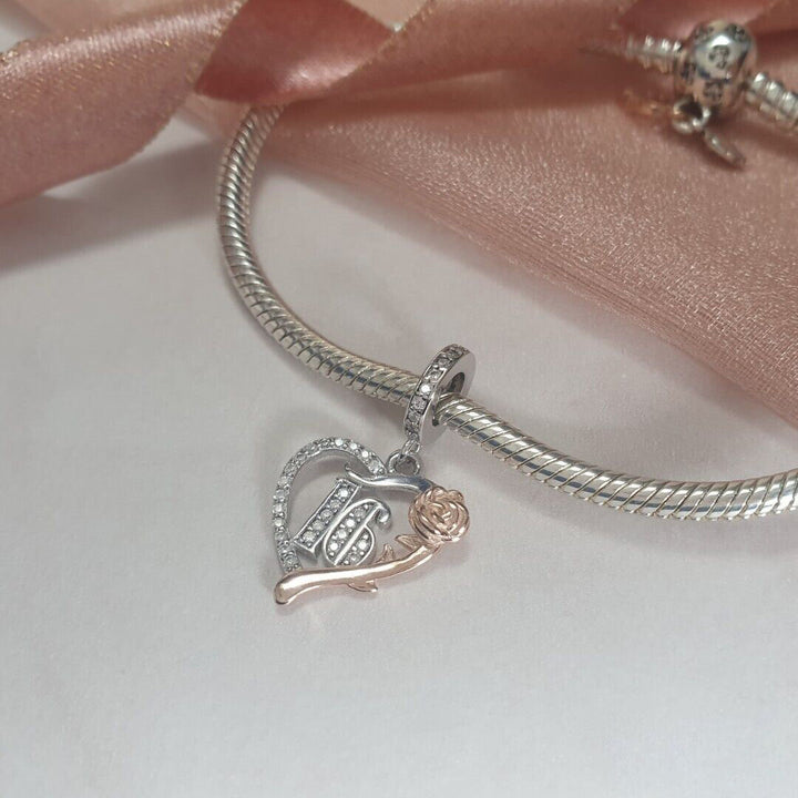 16th Birthday Rose Charm | Rose Heart Charm | Charms Kingdom