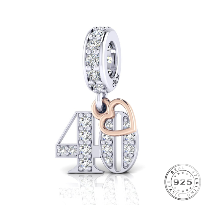 40th Birthday Charm | 40th Birthday Rose Charm | Charms Kingdom