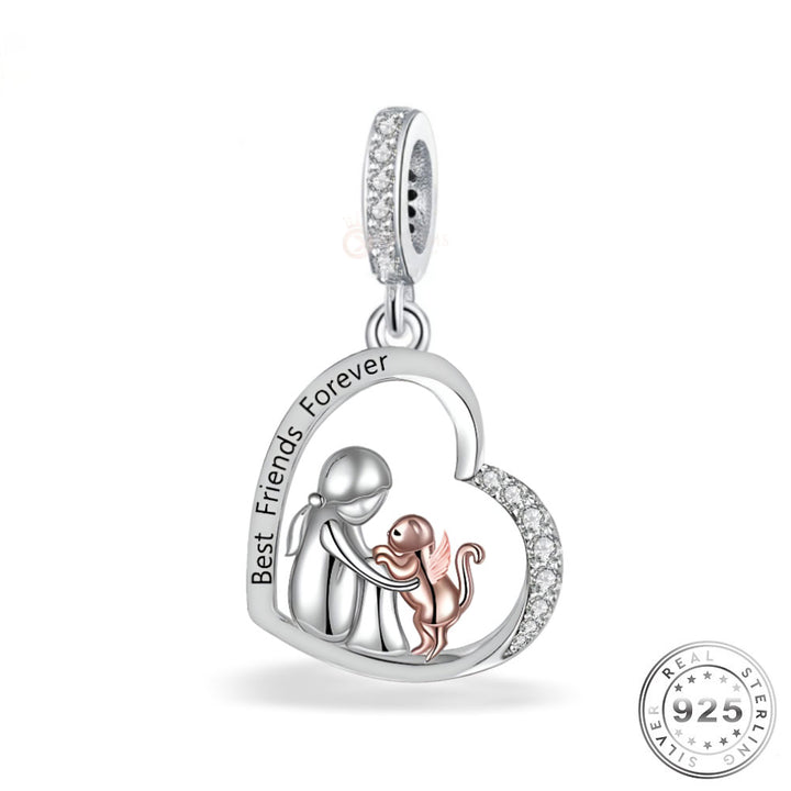 Cat Angel Wings Charm 925 Sterling Silver fits pandora memorial