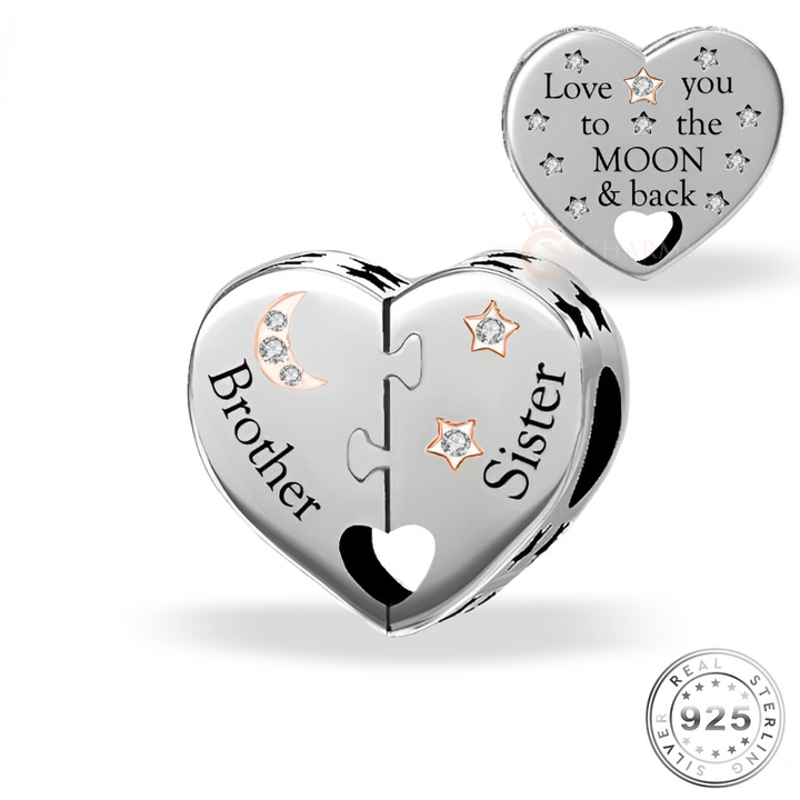 Brother Sister Heart Charm | 925 Sterling Pandora | Charms Kingdom