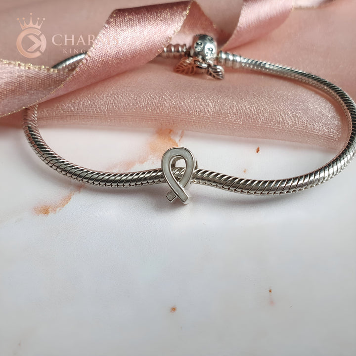 Silver Grey Ribbon Charm | Silver Grey Ribbon Pandora | Charms Kingdom