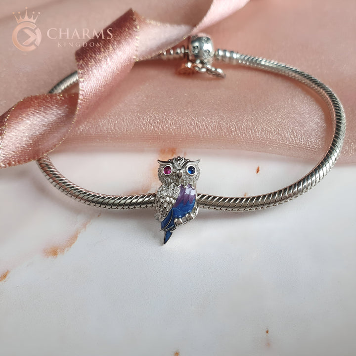 Owl Purple Charm | Crystals Owl Charm | Charms Kingdom