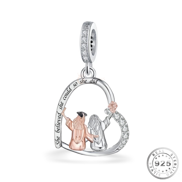 Graduation Charm 925 Sterling Silver - She Believed She Could ( fits pandora )