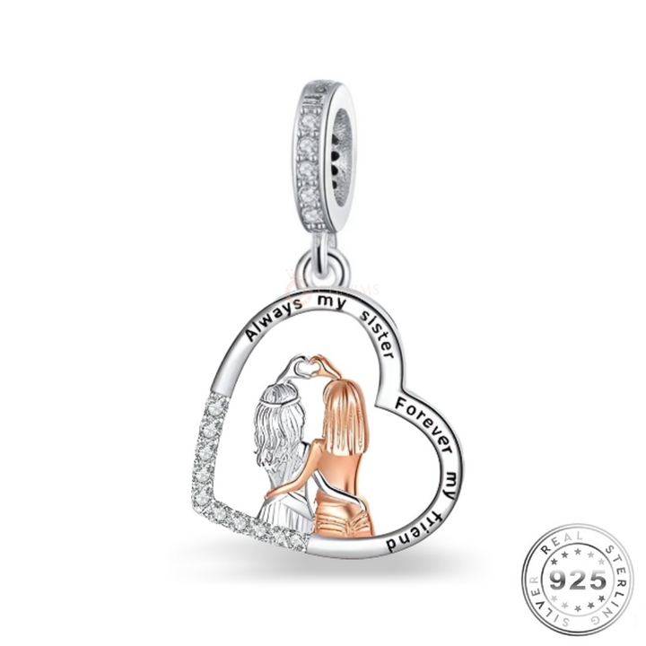 Sister My Friend Charm 925 Sterling Silver & Rose Gold ( fits pandora )