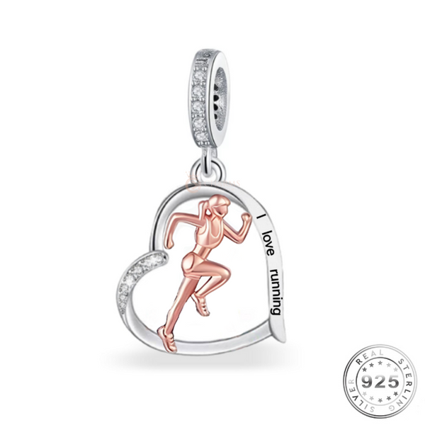 Love Running Charm 925 Sterling Silver & Rose Gold ( fits pandora )