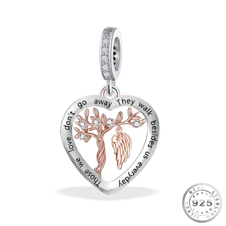 Family Tree Angel Wing Charm Rose Gold & 925 Sterling Silver ( fits pandora )