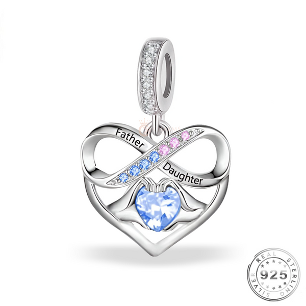 Father & Daughter Heart Charm 925 Sterling Silver ( fits pandora )