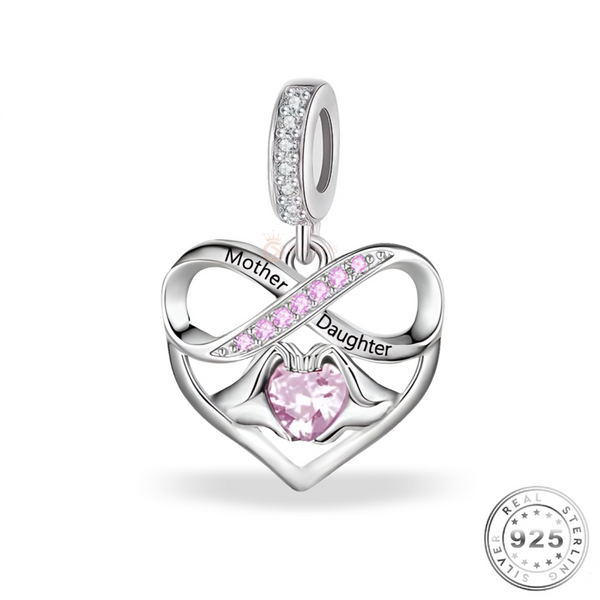 Mother & Daughter Heart Charm 925 Sterling Silver ( fits pandora )