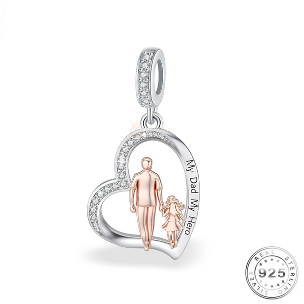 y Dad My Hero Charm 925 Sterling Silver & Rose Gold ( fits pandora )