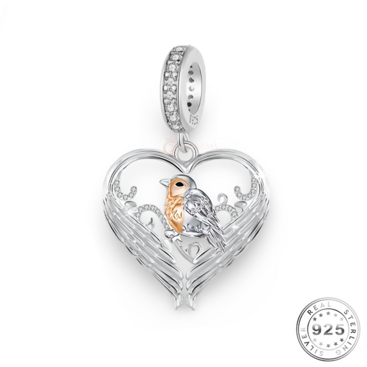 Robin Angel Wings Charm 925 Sterling Silver and Rose Gold fits Pandora