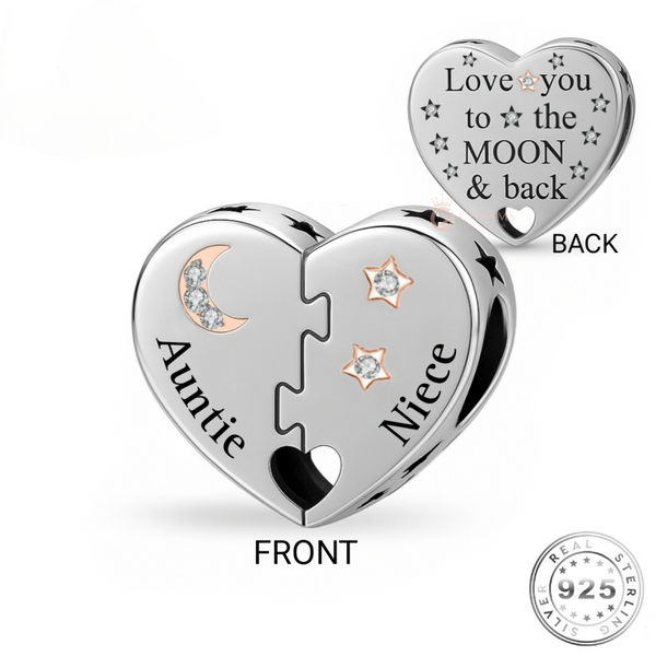 Auntie and Niece Heart Charm 925 Sterling Silver & Rose Gold FITS pandora