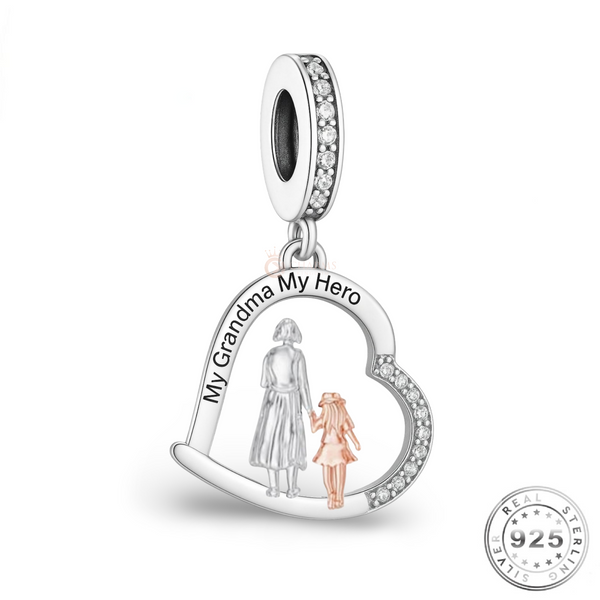 Grandma My Hero Charm 925 Sterling Silver & Rose Gold fits pandora