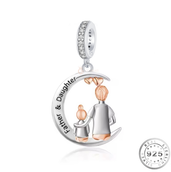 Father & Daughter Charm 925 Sterling Silver and Rose Gold Moon fits Pandora - Dad