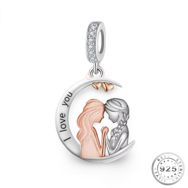 Friends or Sisters Charm 925 Sterling Silver and Rose Gold Moon - I Love You fits Pandora