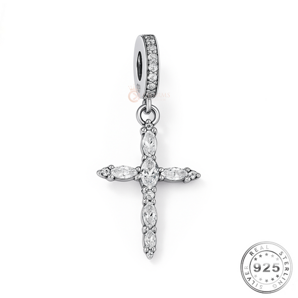 Cross Dangle Charm 925 Sterling Silver CZ fits Pandora