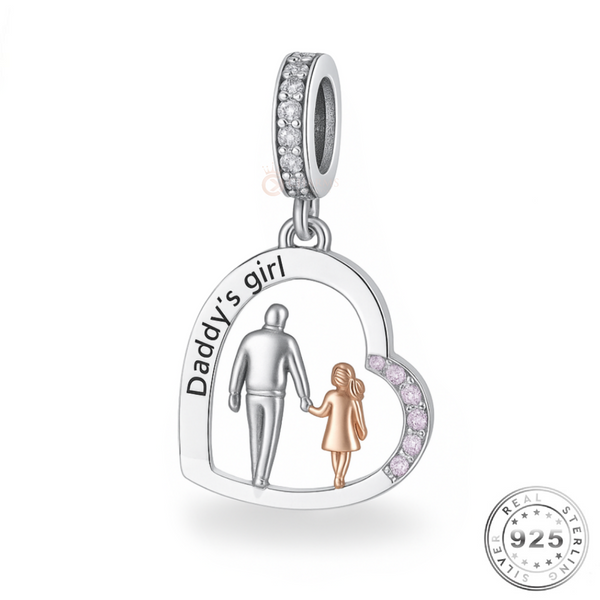 Daddy's Girl Heart Dangle Charm 925 Sterling Silver Dad Daughter fits Pandora 
