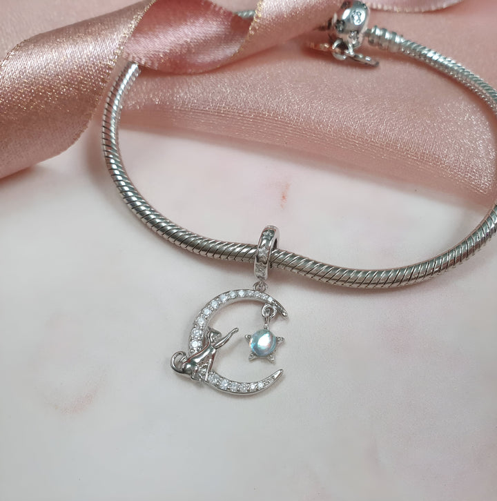 Cat in Moon Charm | Cat in Moon Pandora | Charms Kingdom