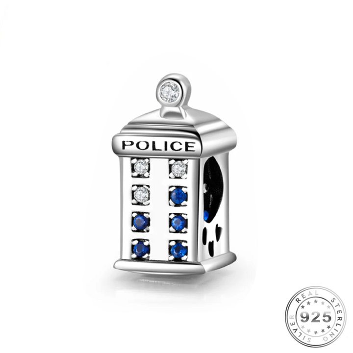 Police Phone Box Charm 925 Sterling Silver - Dr Who Time Machine fits pandora