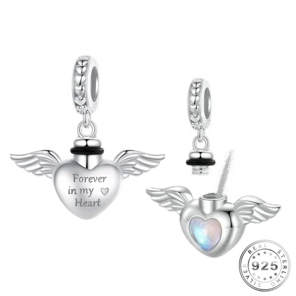 Angel Wings Self-Fill Cremation Ashes Charm 925 Sterling Silver ( fits Pandora )