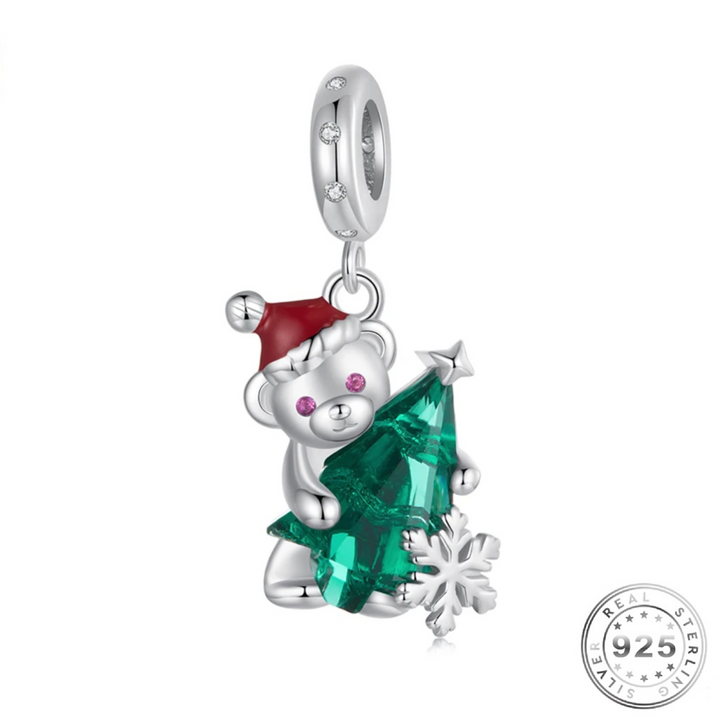 Christmas Tree & Bear Charm 925 Sterling Silver ( fits pandora )